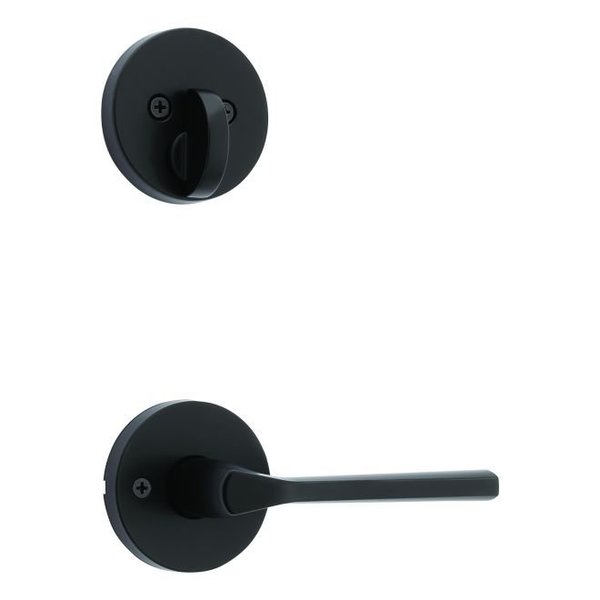 Kwikset Single Cylinder Interior Lisbon Lever Trim with Round Rose New Chassis Matte Black Finish 971LSLRDT-514